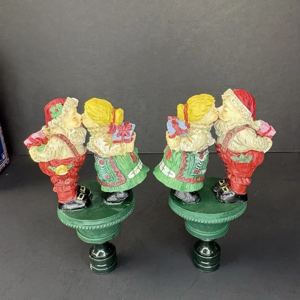 2 Vintage Christmas Lamp Finials Santa & Mrs. Claus Sneaking A Kiss!